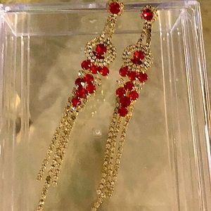 Red Long Fringe Design Earrings